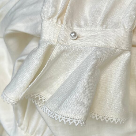 Vintage 100% Linen Ruffle Lace Cottagecore Whimsigoth Victorian Shirt Blouse Top - Picture 8 of 9
